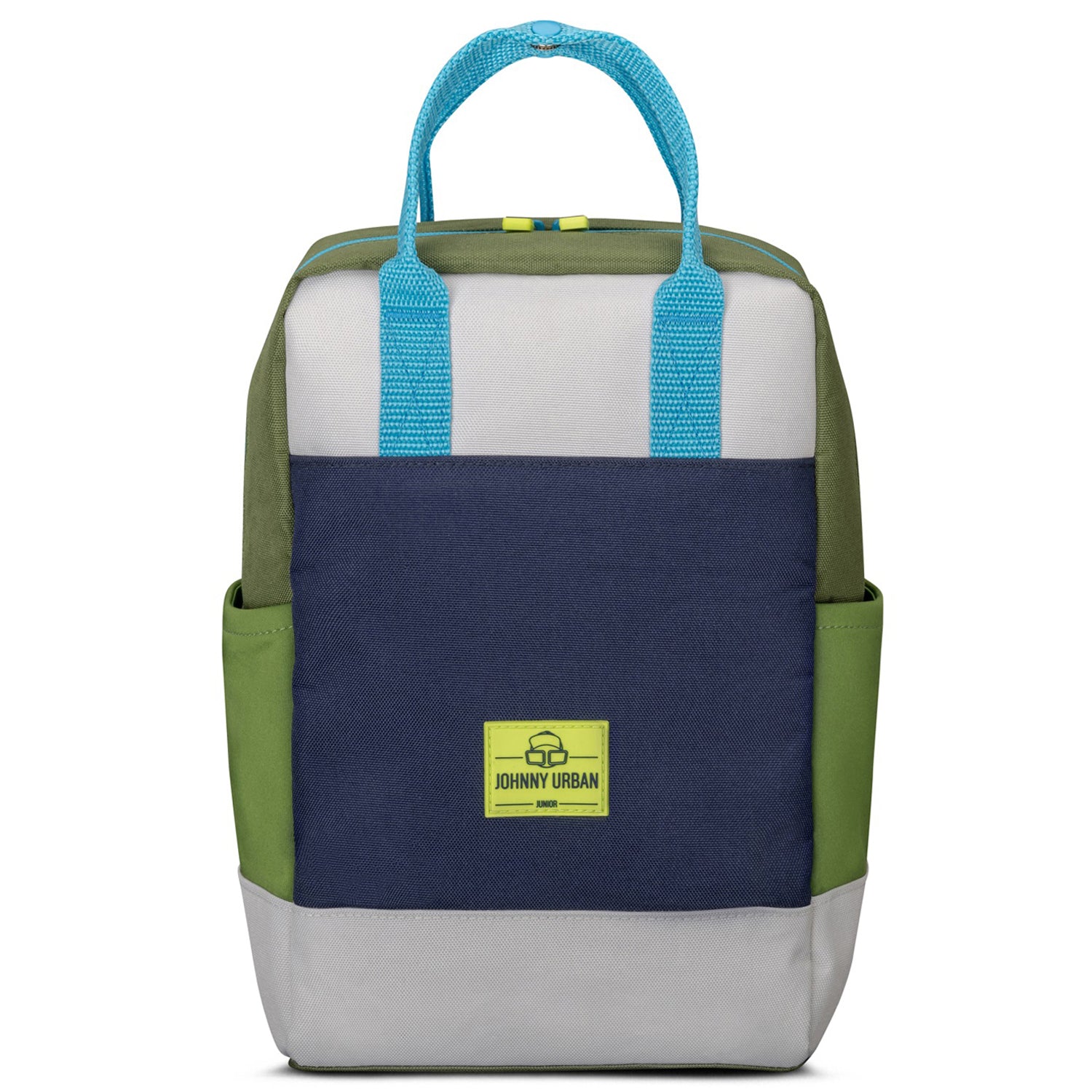Kinderrucksack Linus von Johnny Urban in Blau, Grün und Grau mit hellblauen Tragegriffen