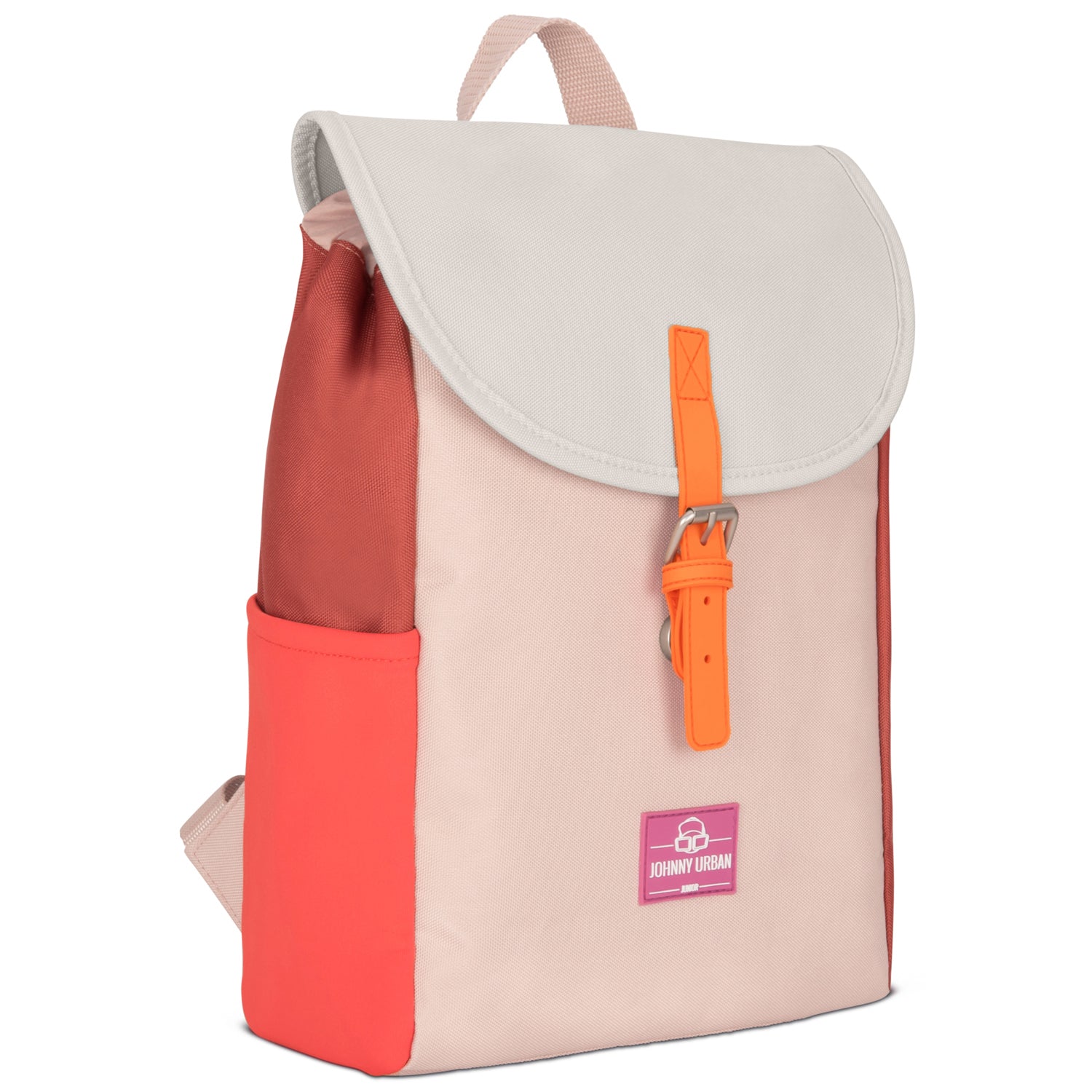 Kinderrucksack 'Liam' von Johnny Urban in rosa, rot und orange mit Klappe und Schnallenverschluss