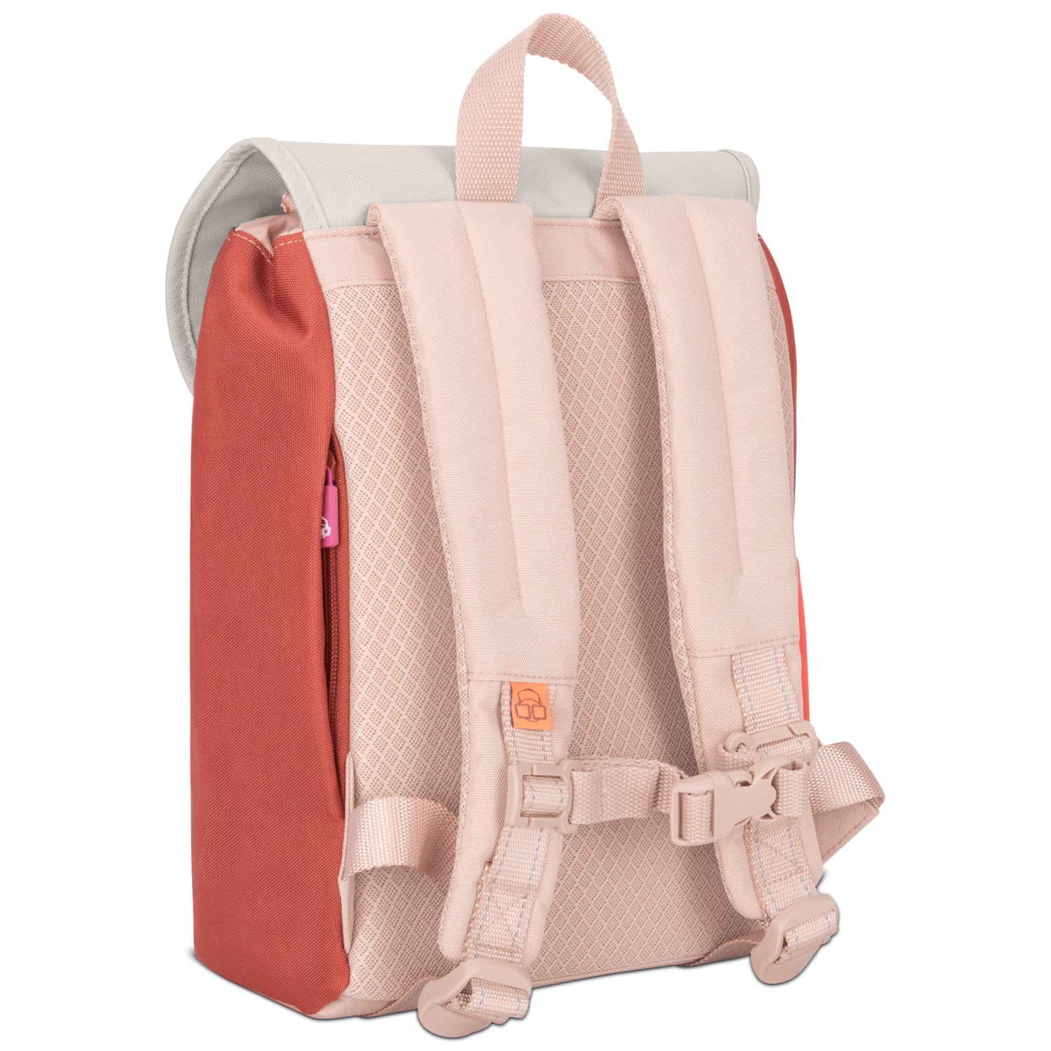 Kinderrucksack 'Liam' mit ergonomischen gepolsterten rosa Trägern und rotem Rücken aus robustem Material