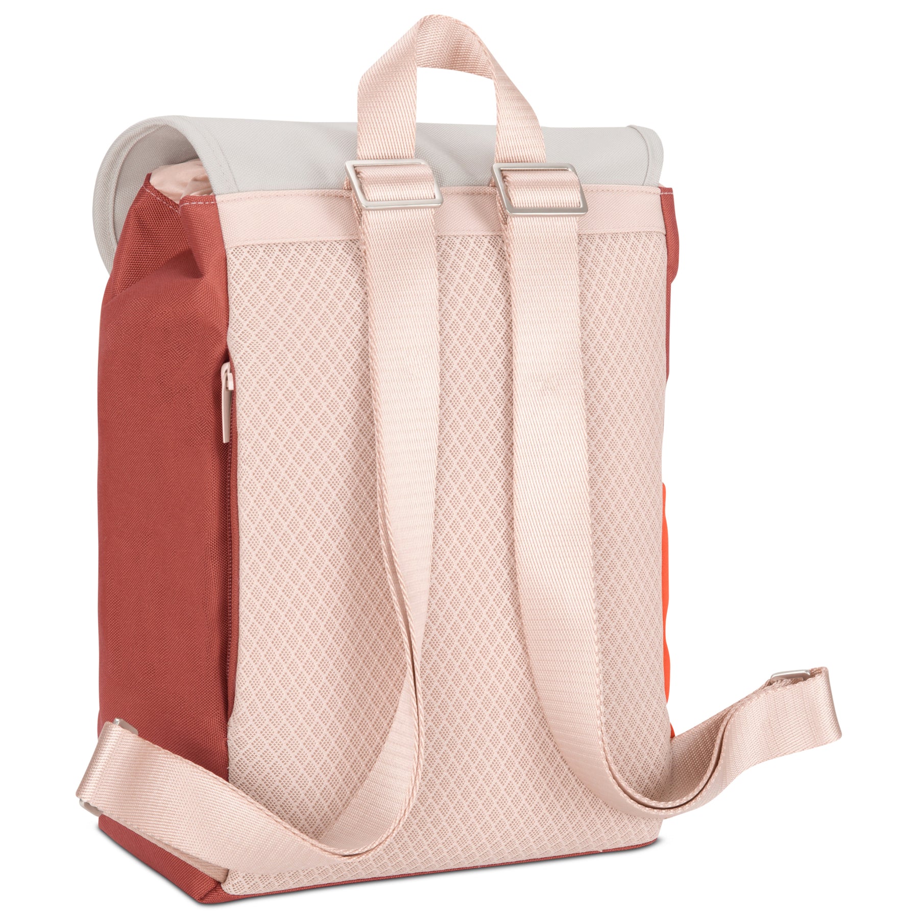 Rucksack Damen Romy in Rosa-Rot, Rückansicht mit gepolsterten Tragegurten und Griff