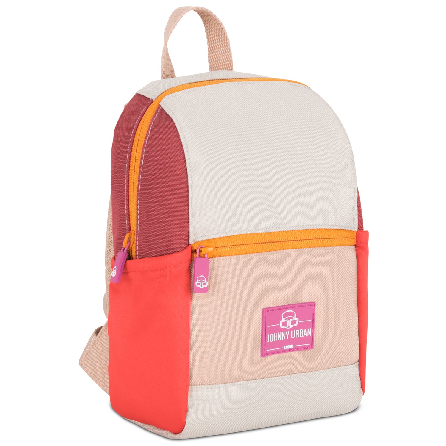 Kinderrucksack 'Leo' in Rosa, Orange und Rot mit mehreren Fächern und Johnny Urban Logo