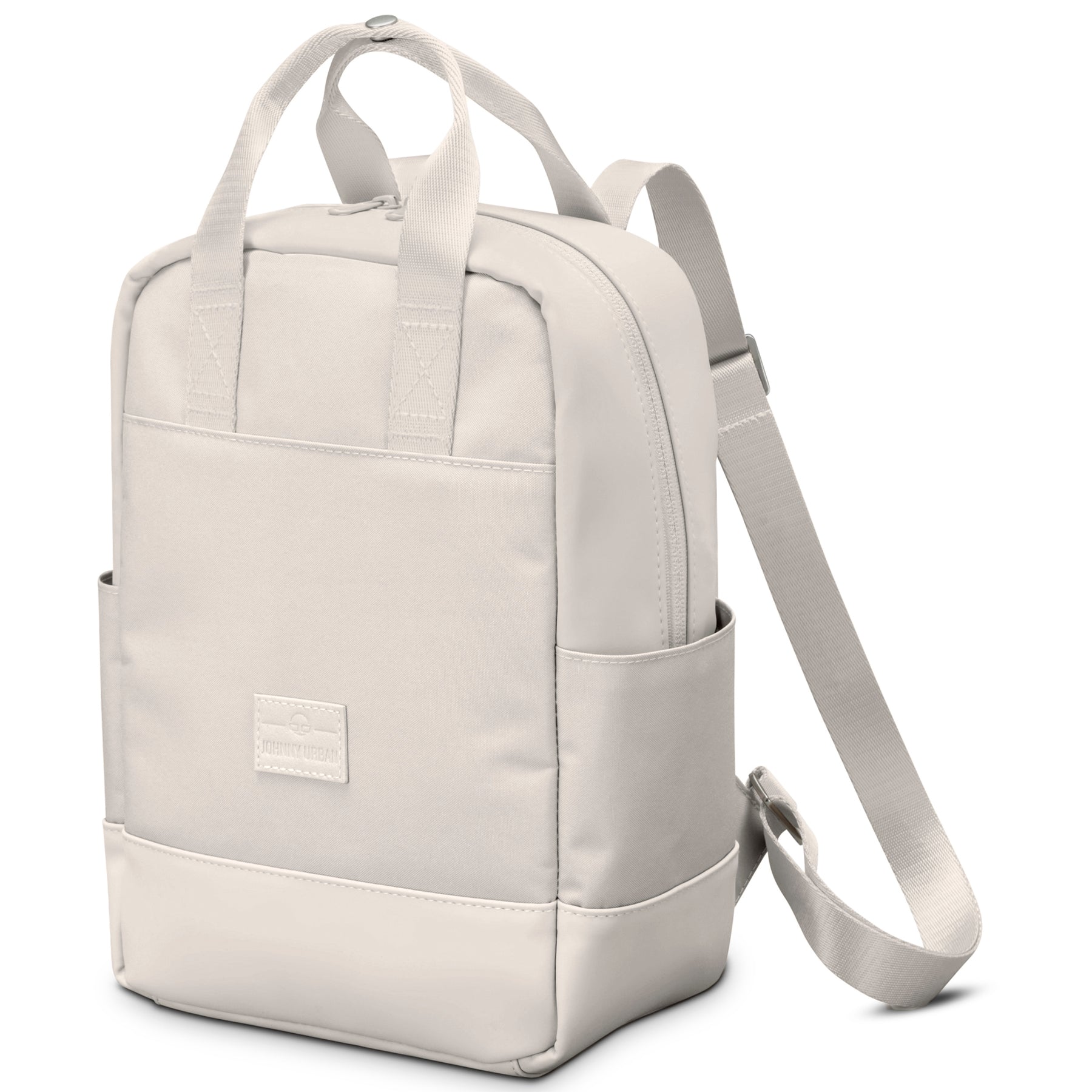 Beiger Rucksack 'Jona Small' mit rechteckiger Form, kurzen Tragegriffen und zwei Seitentaschen