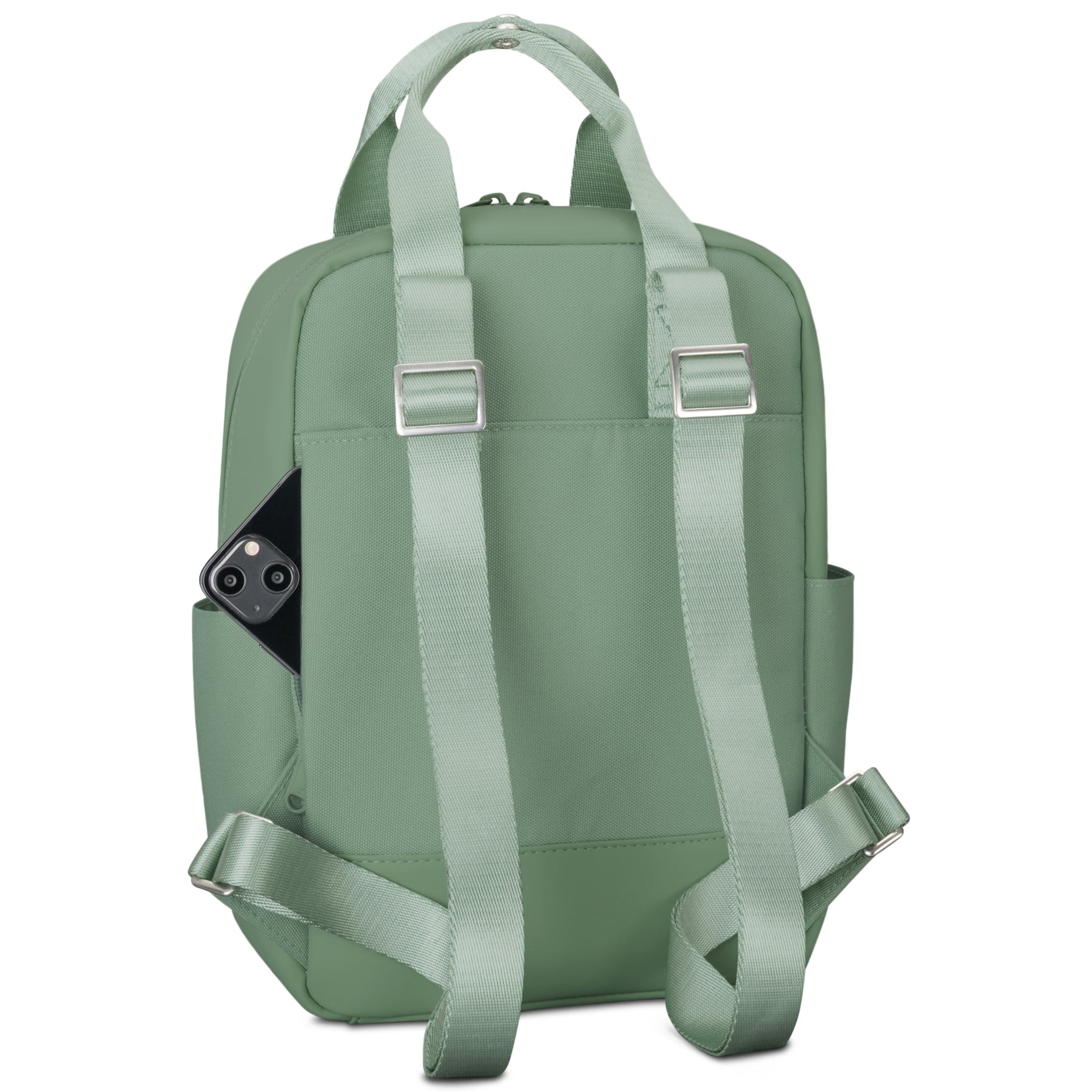 Rucksack 'Jona Small' von Johnny Urban, klein, grün, mit verstellbaren Schulterriemen und seitlicher Tasche mit Smartphone