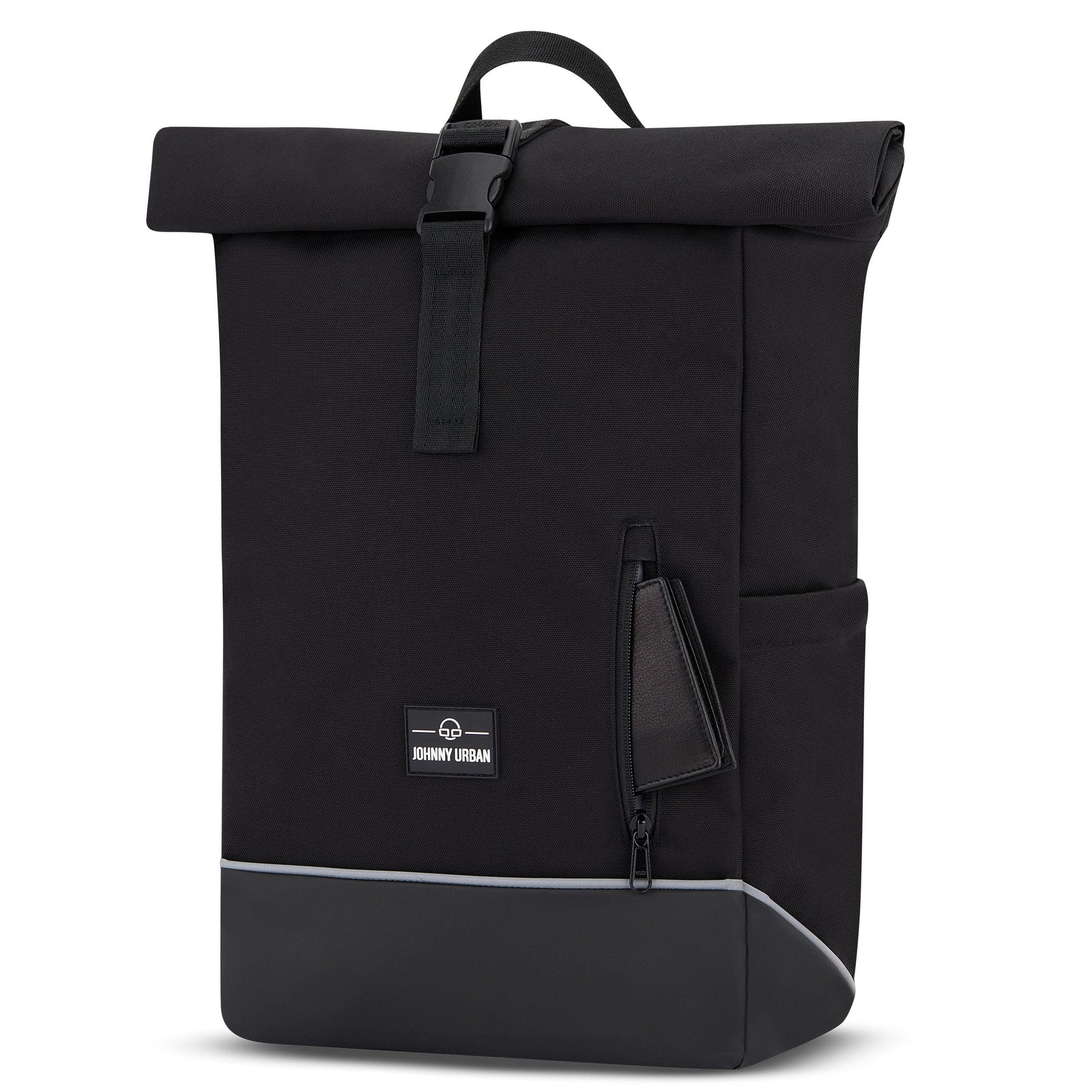 Schwarzer Rolltop Fahrradrucksack 'Robin Medium' von Johnny Urban mit reflektierendem Streifen