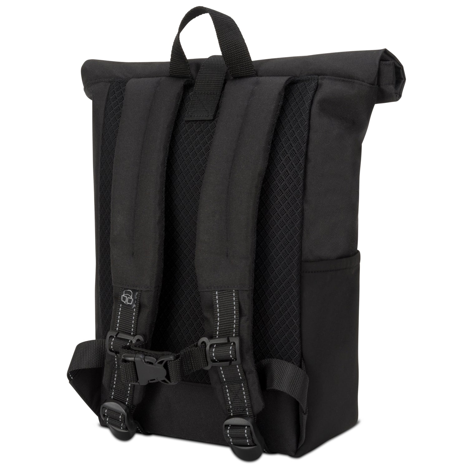 Schwarzer Rolltop-Kinderrucksack 'Aaron' mit gepolsterten, verstellbaren Schultergurten und Trageschlaufe