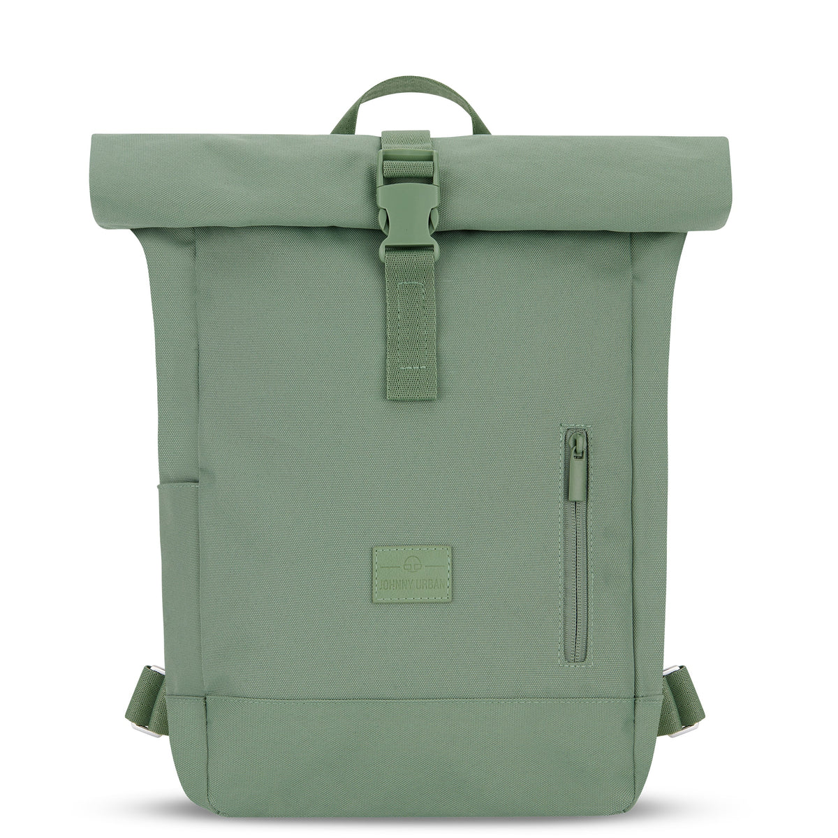 Grüner Rolltop Rucksack 'Robin Small' aus robustem Material mit Frontreißverschluss, verstellbaren Schultergurten und Griff