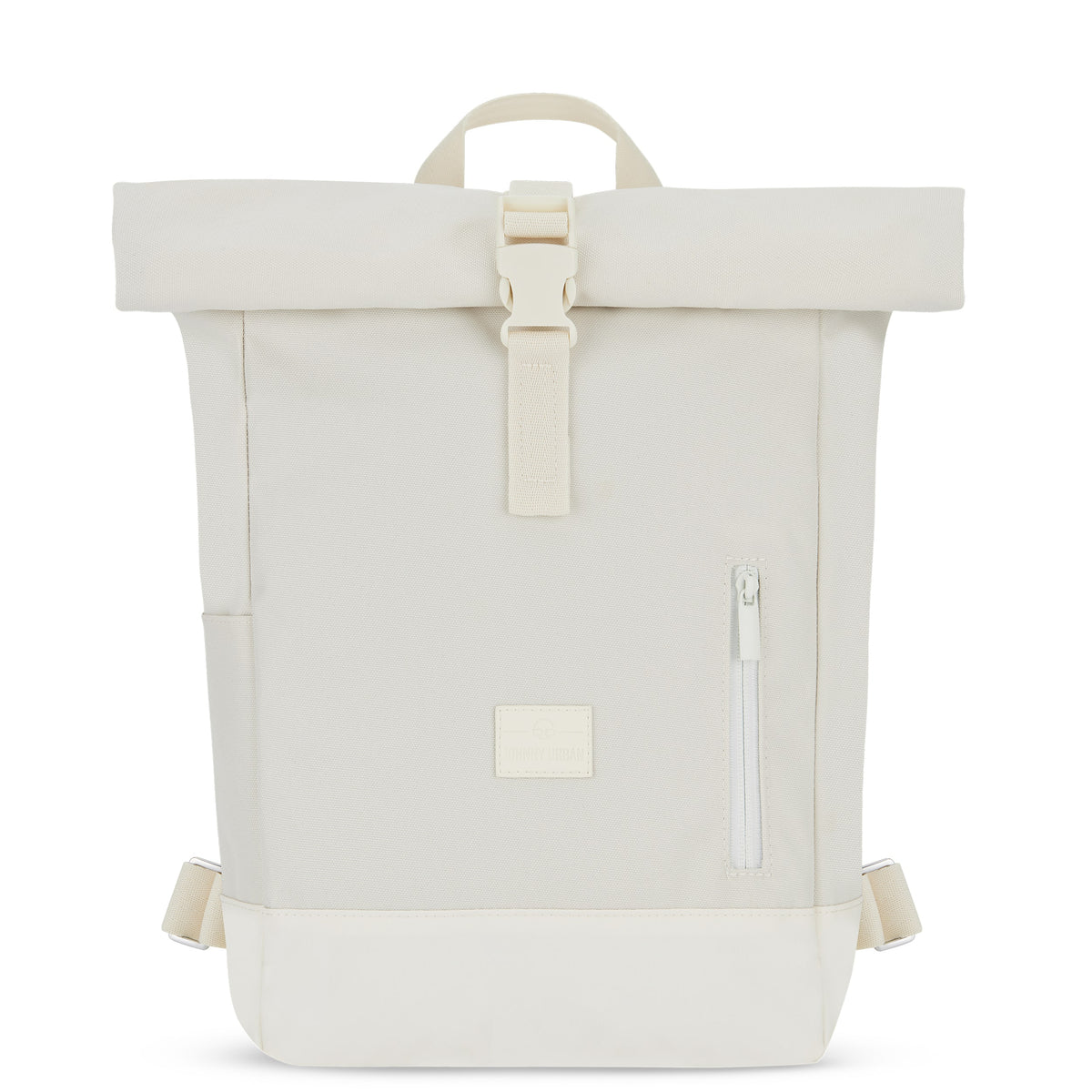 Weißer Rolltop-Rucksack 'Robin Small' von Johnny Urban mit seitlichem Reißverschluss und Schnalle vorne