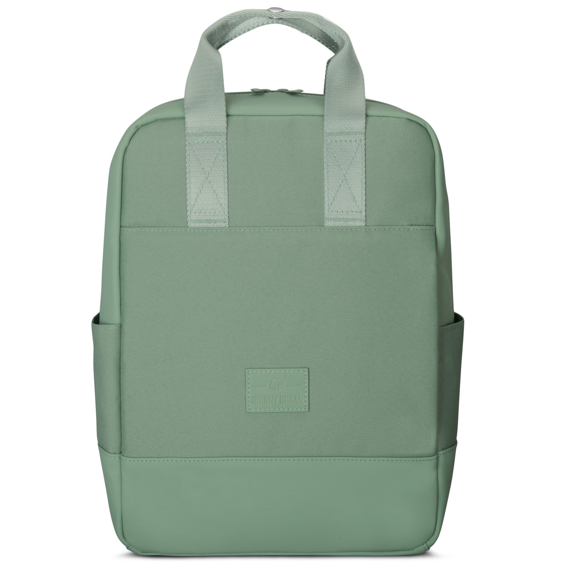Grüner 'Jona Medium' Rucksack von Johnny Urban mit Doppelgriffen und zwei Seitentaschen