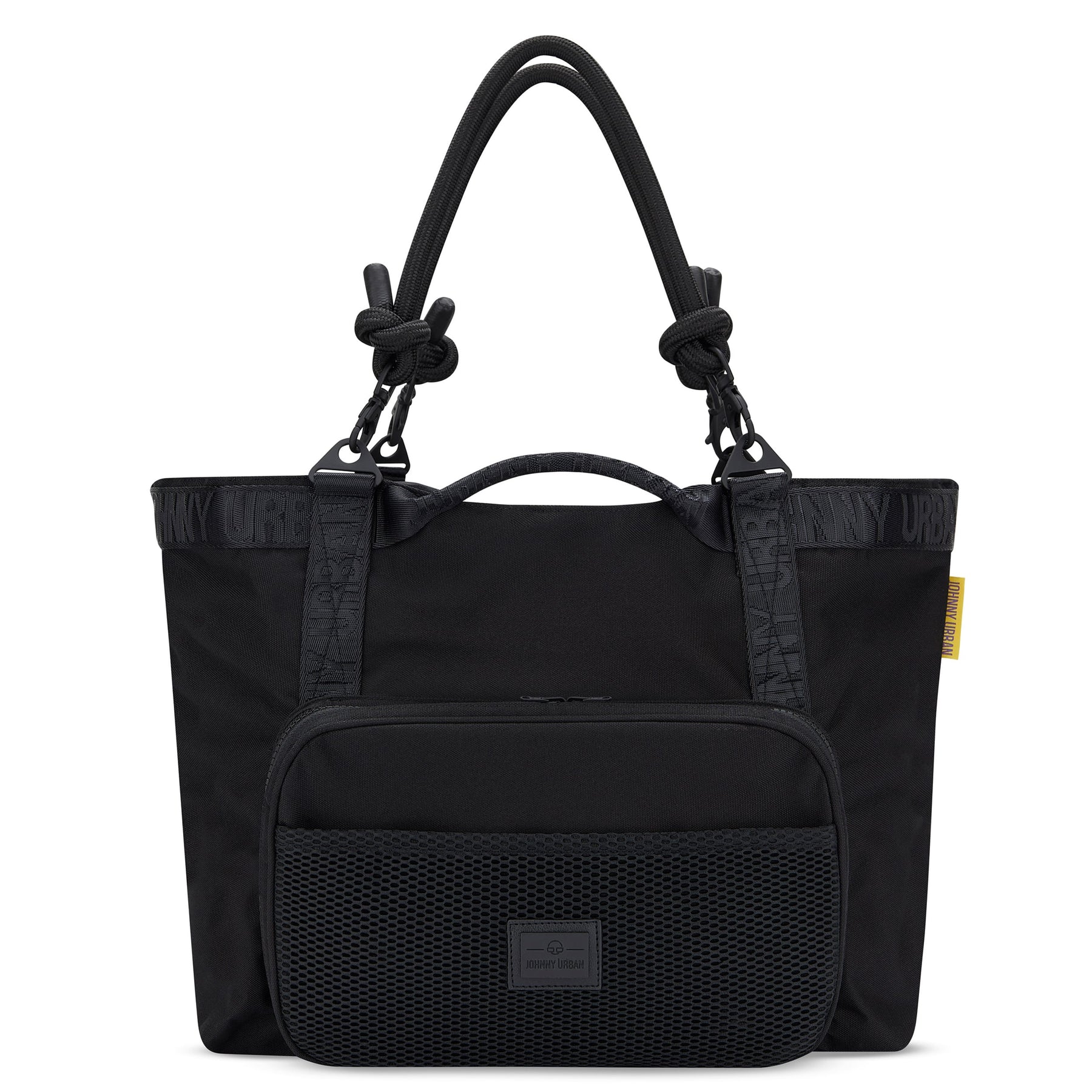 Schwarze Shopper Tasche 'Cassie' von Johnny Urban mit vorderer Reißverschlusstasche und dicken Trägern mit Knoten