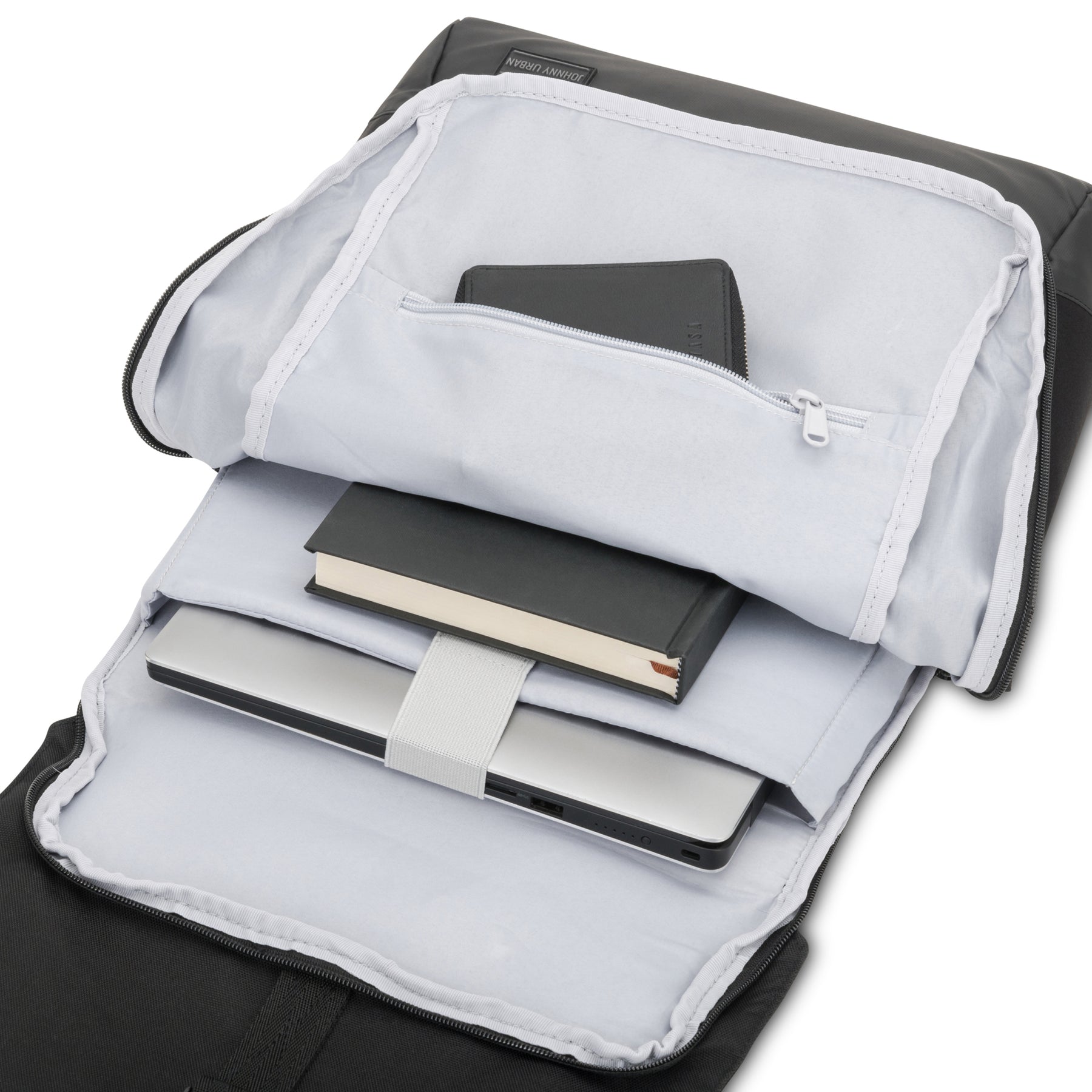 Schwarzer Johnny Urban Rucksack ‚Mika‘ mit Laptop-, Buch- und Reißverschlussfach innen