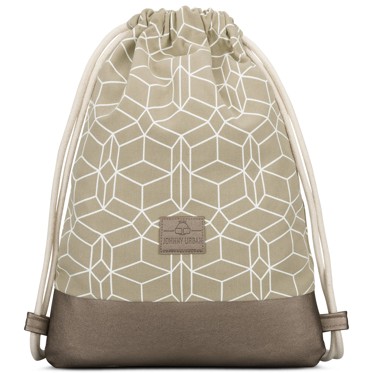 Turnbeutel 'Noah' von Johnny Urban, beige mit weißem geometrischem Muster und metallic braunem Boden