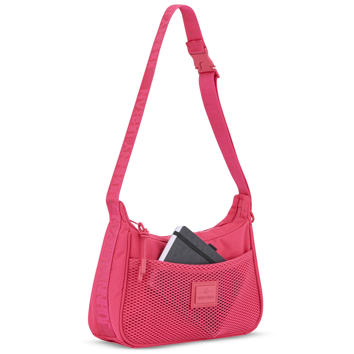 Rosa Handtasche 'Maddy' von Johnny Urban mit Netzaußentasche und verstellbarem Schulterriemen