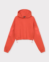 Roter kurzer Kapuzenpullover 'Carly' mit langen Ärmeln und Taschen auf den Oberarmen
