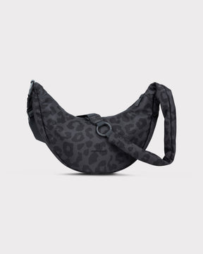 "Lou Medium" Half Moon Bag, grey leopard print