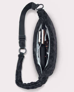 "Lou Medium" Half Moon Bag, grey leopard print