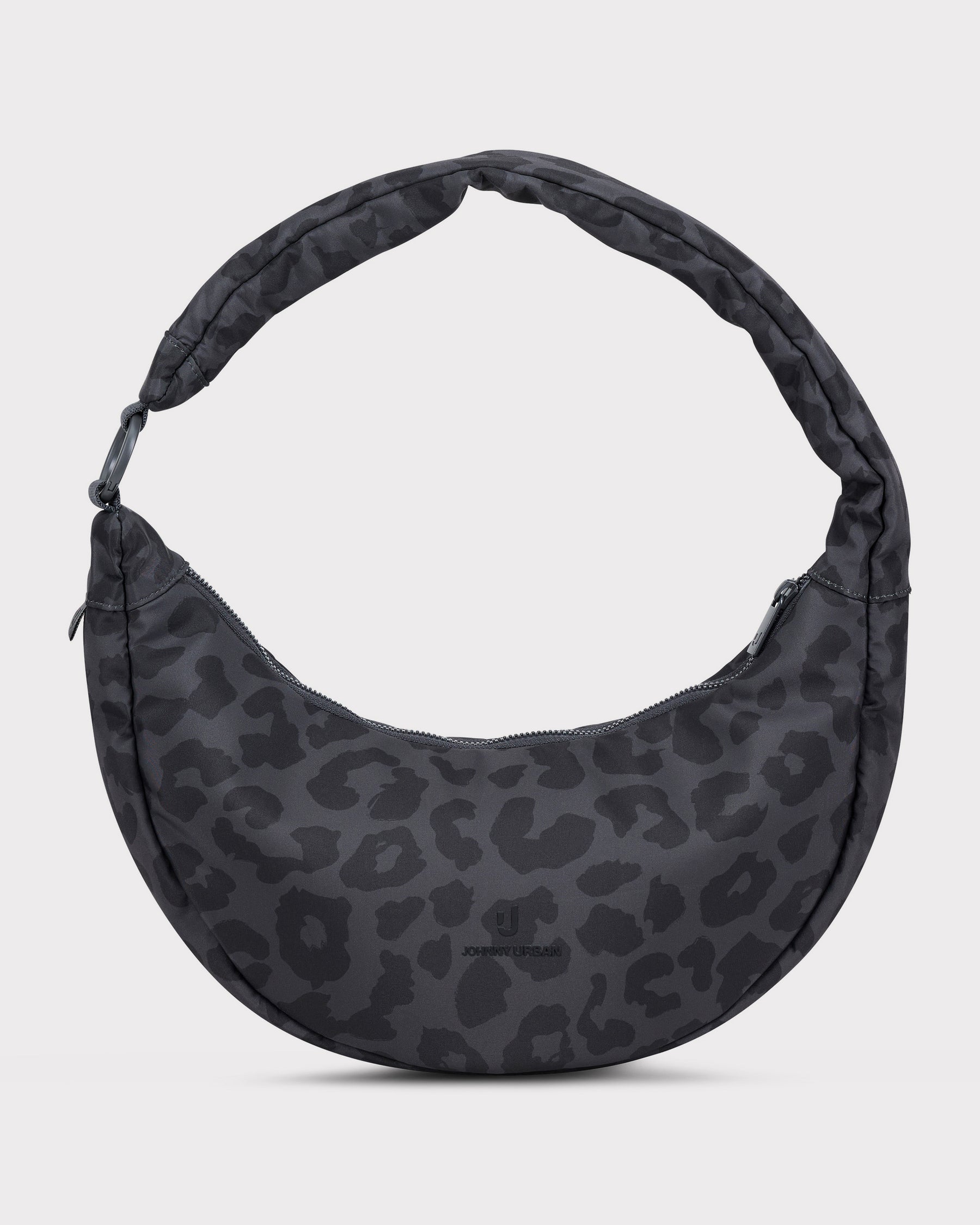 "Lou Medium" Half Moon Bag, grey leopard print