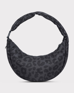 "Lou Medium" Half Moon Bag, grey leopard print