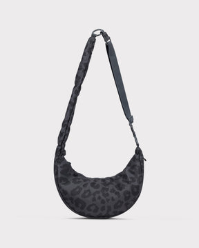 "Lou Medium" Half Moon Bag, grey leopard print