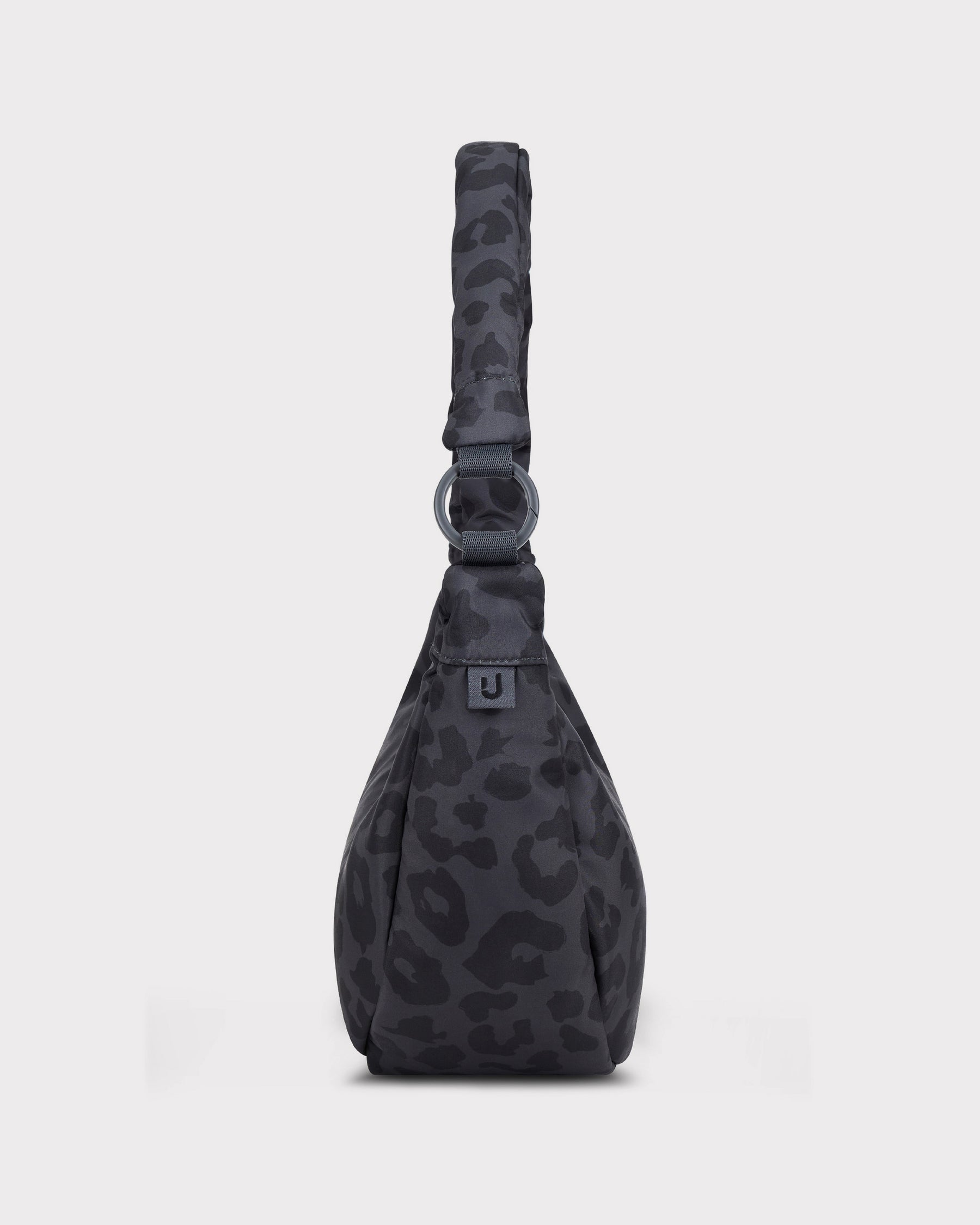 "Lou Medium" Half Moon Bag, grey leopard print