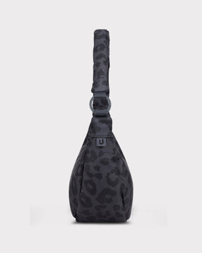 "Lou Medium" Half Moon Bag, grey leopard print