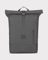 Rolltop-Rucksack Robin Large in dunkelgrauem, robustem Material mit Frontreißverschluss und Schnallenverschluss