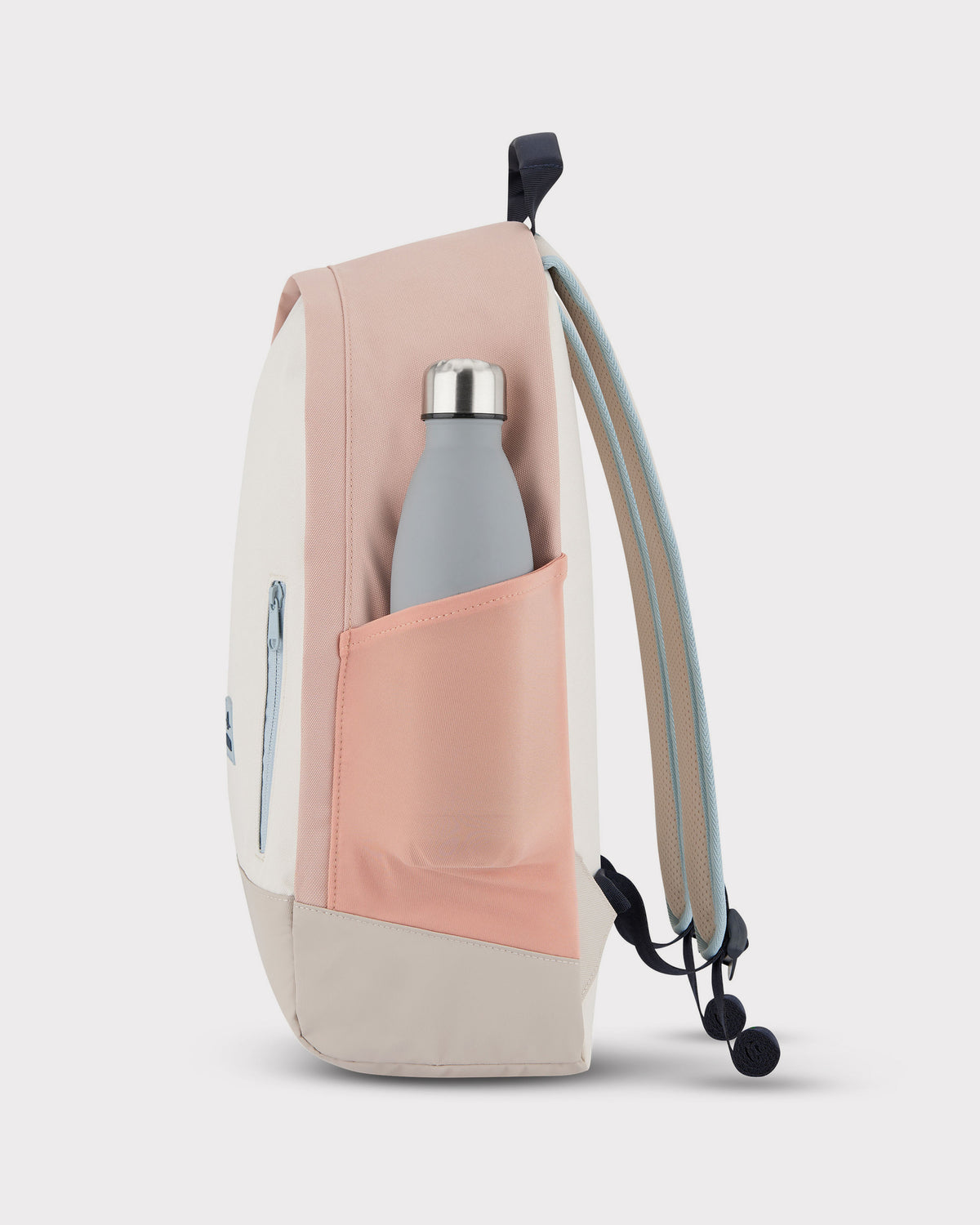 Moderner Schulrucksack 'Neo' in Beige und Rosa mit seitlicher Tasche und grauer Trinkflasche