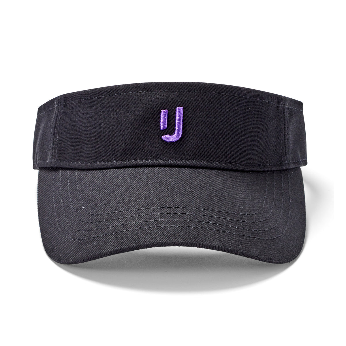 Schwarzes Sun Visor 'Terry' mit lila gesticktem 'J' auf der Vorderseite