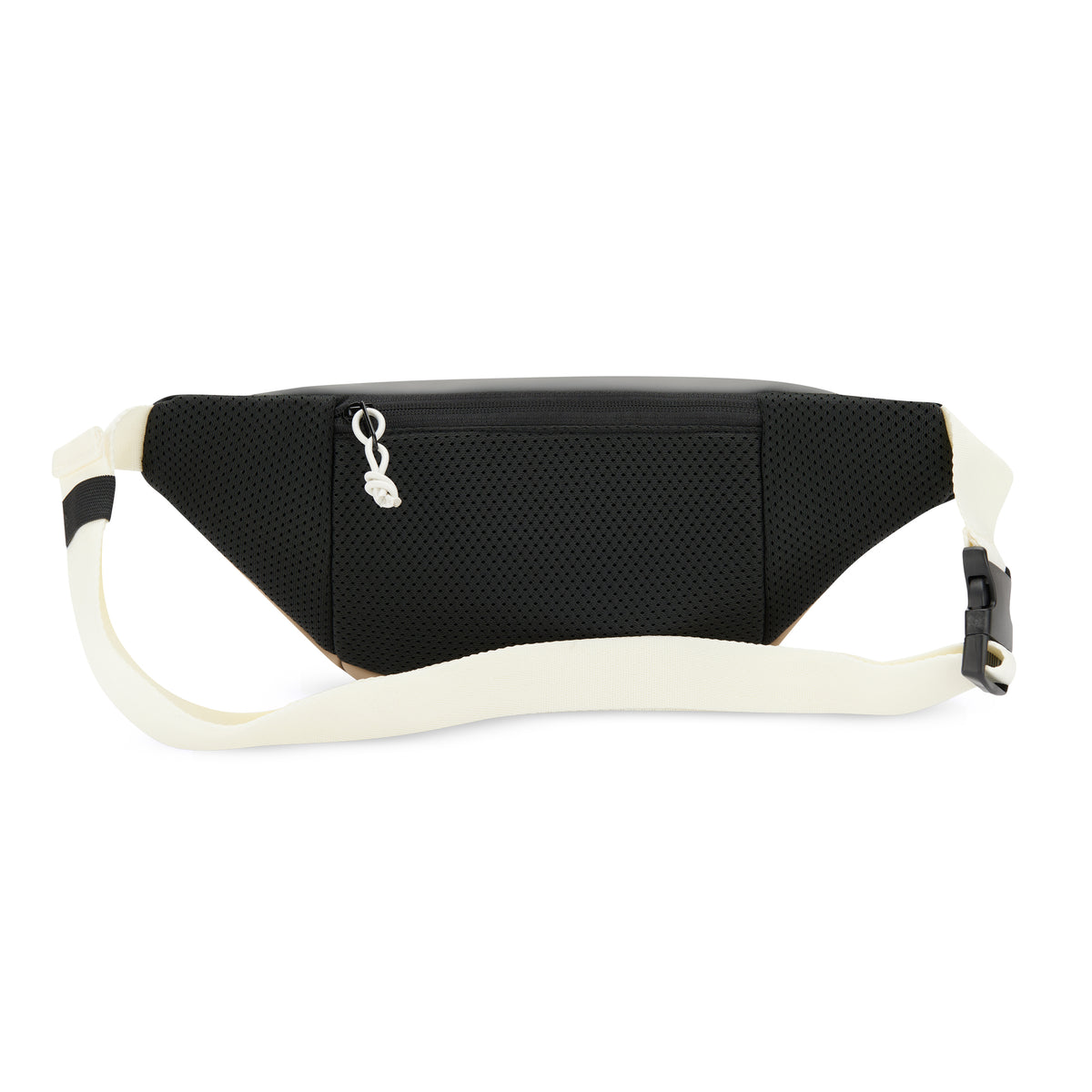 Bauchtasche Riley in Beige und Grau mit Netzstreifen und weißem verstellbarem Schultergurt