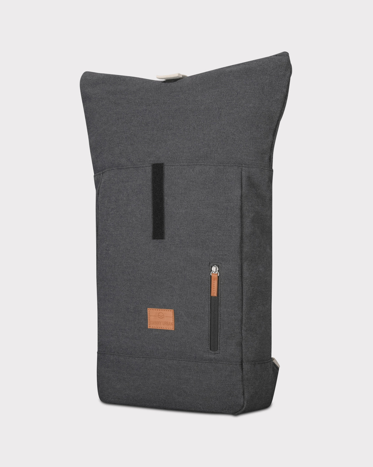 Johnny Urban Rolltop Rucksack 'Adam Medium' aus anthrazitfarbenem Canvas mit Lederetikett und Fronttasche mit Reißverschluss