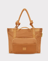 Shopper Tasche 'Cassie' von Johnny Urban in karamellbraun mit doppeltem Griff und vorderer Netztasche