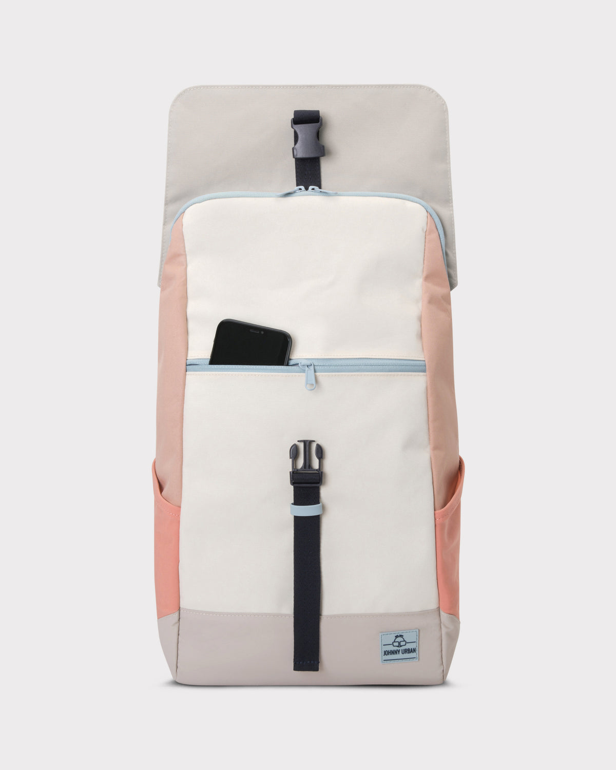 Johnny Urban Rucksack 'Mika' in Beige und Rosa mit schwarzem Verschluss und seitlichen Taschen
